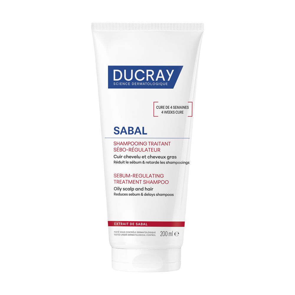 Ducray Sabal Argeal Shampoo trattante seboriduttore, Riduce il sebo in eccesso, Capelli grassi, 200ml
