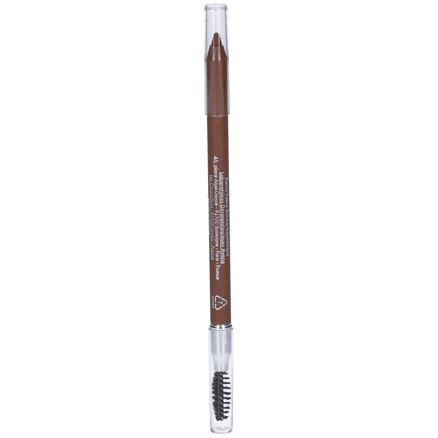 Matita sopracciglia marrone con spazzolina. Testo sulla matita: 4,5 g. Made in France. Marca Couvrance.