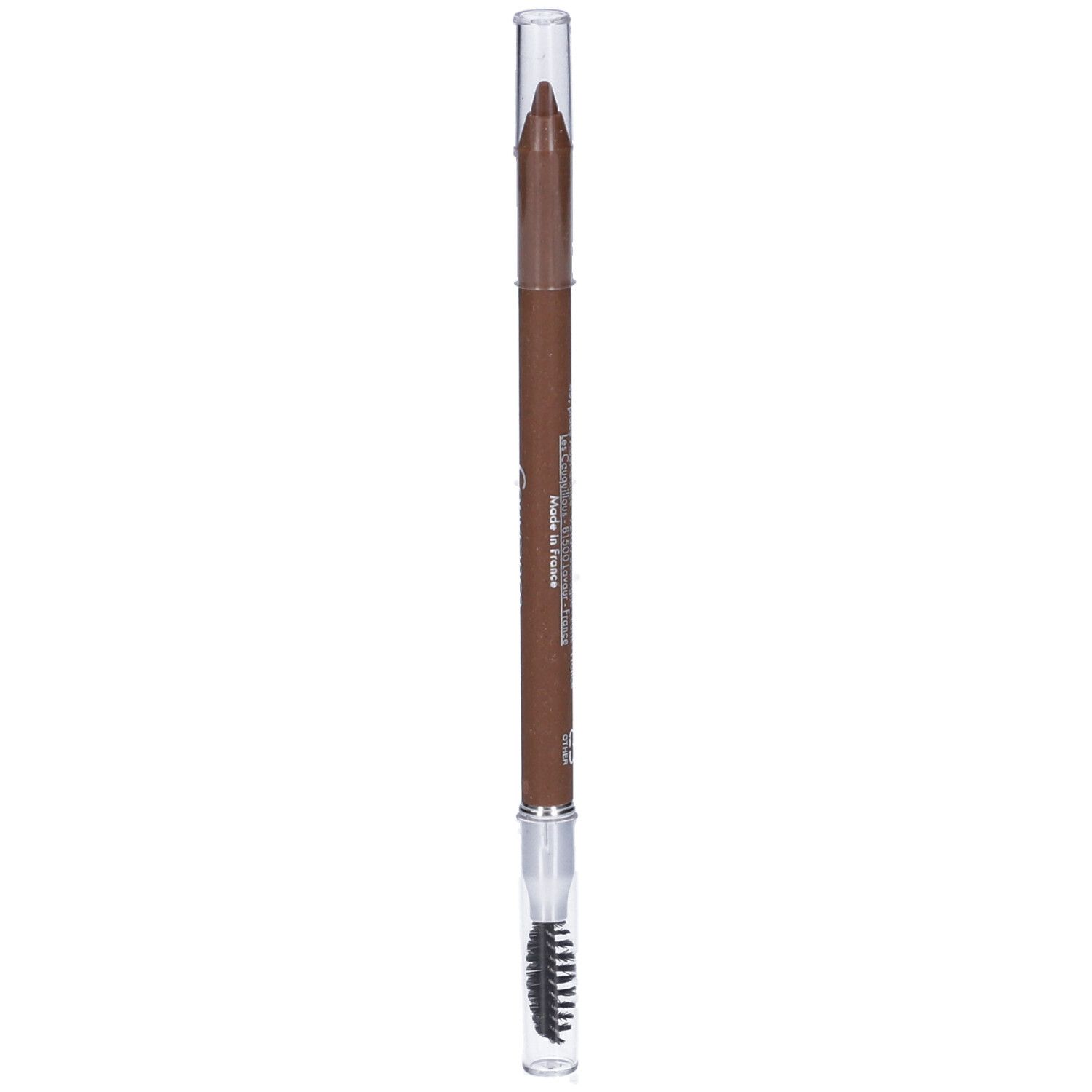 Matita sopracciglia marrone con spazzolina. Testo sulla matita: Made in France. Marca Couvrance.