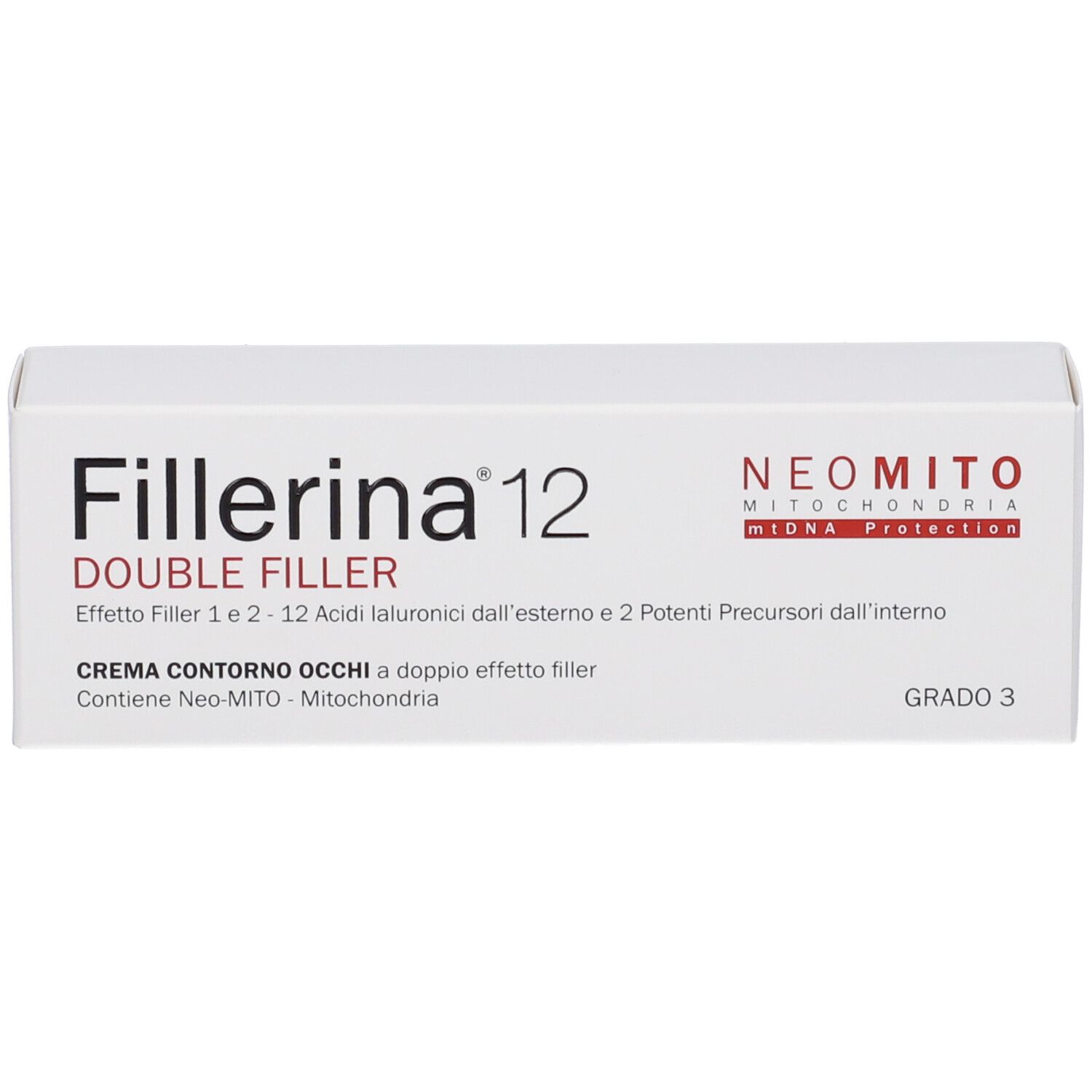 Scatola bianca con scritta "Fillerina 12 Double Filler".