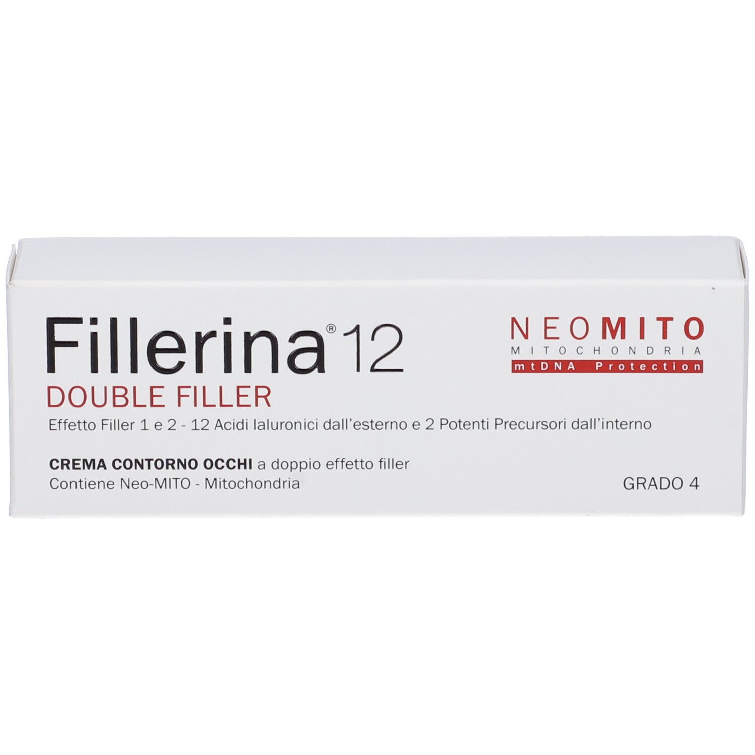 Scatola pieghevole bianca con la scritta "Fillerina 12 Double Filler".