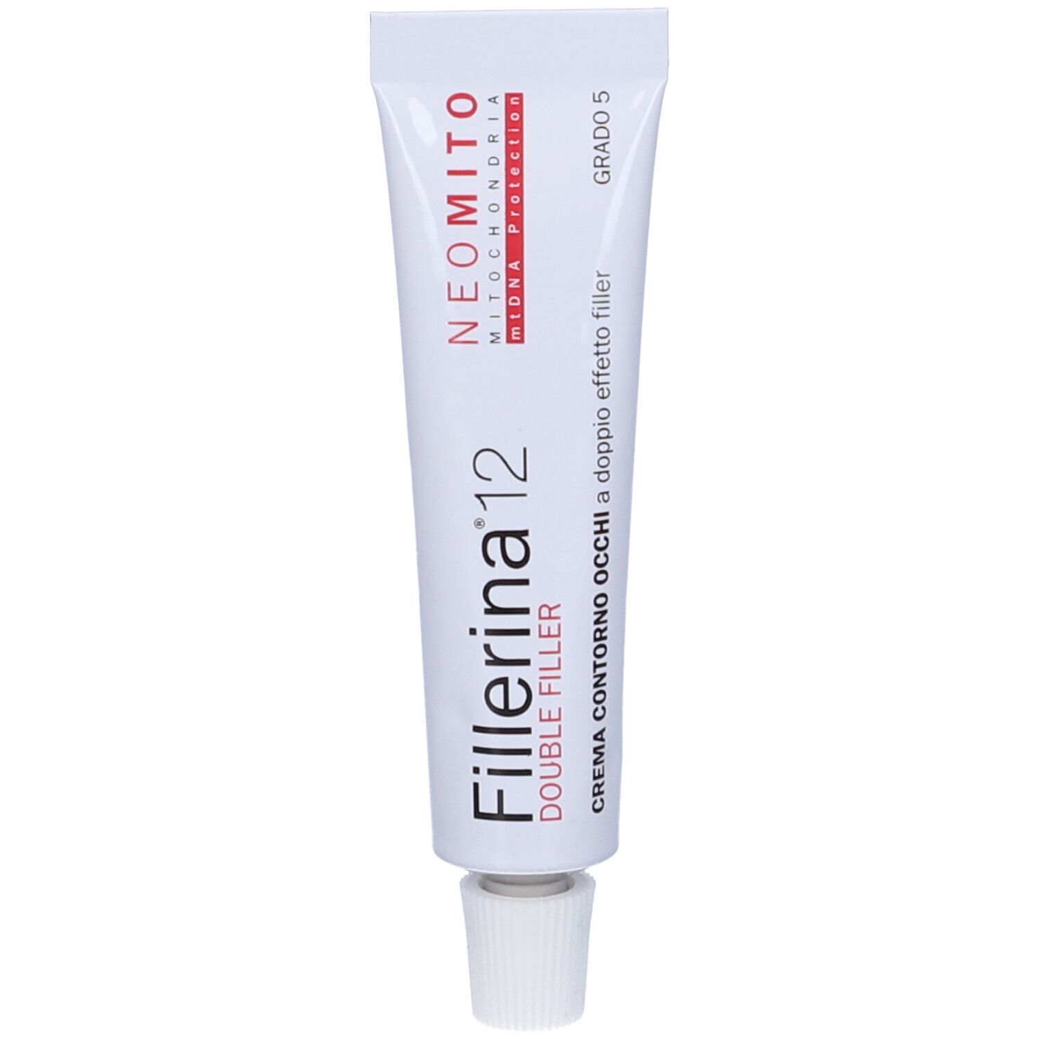 Tubo di crema. Scritta Fillerina 12 Double Filler. Logo Neo-Mito. Grado 5.