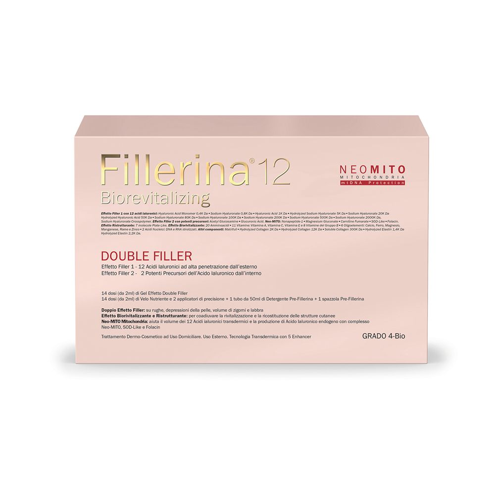 Labo Fillerina 12 Biorevitalizing Neo Mito Double Filler 14 Dosi Gel + 14 Dosi Velo Nutriente + 1 Tubo Detergente Pre-Fillerina Grado 4 Bio - risparmia il 20% con il codice: SWISSE20