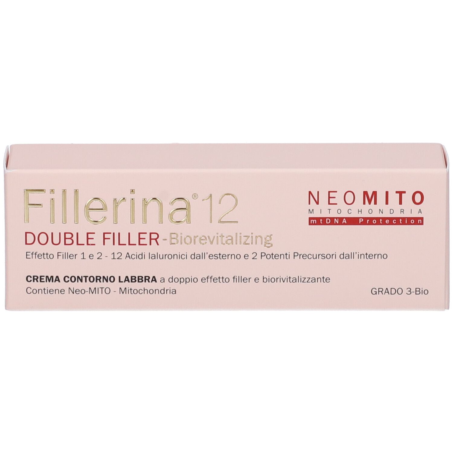 Scatola rosa con scritta Fillerina 12 Double Filler. Contiene Neo-Mito-Mitochondria.