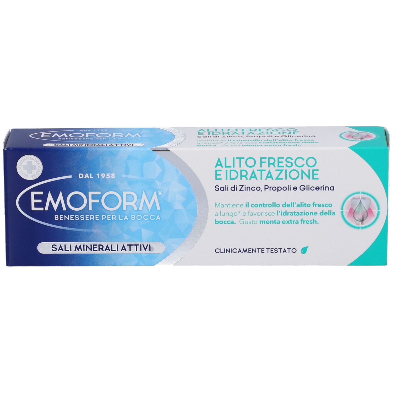 Emoform Karton mit Aufschrift 'Alito Fresco e Idratazione' und 'Sali Minerali Attivi'.