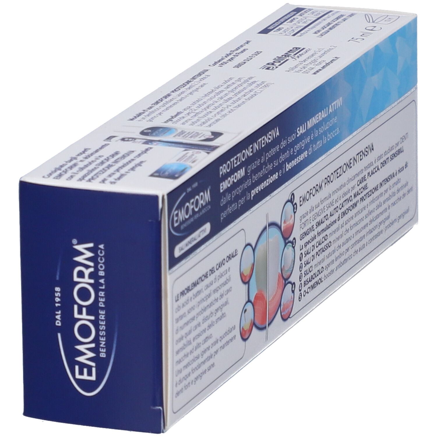 Verpackung von EMOFORM Zahnpasta mit intensiven Schutz.