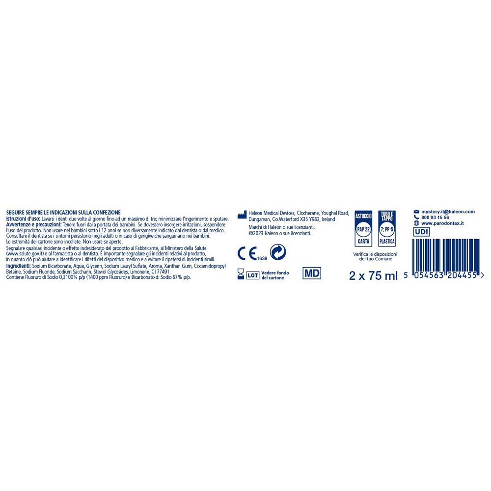 Verpackung mit zwei 75 ml Flaschen, CE- und MD-Kennzeichnung, Herstellerinformationen und Barcode.