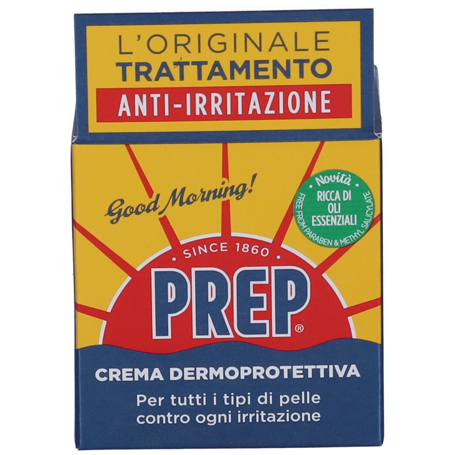 Confezione PREP Crema Dermoprotettiva. Testo: 'Trattamento Anti-Irritazione'.