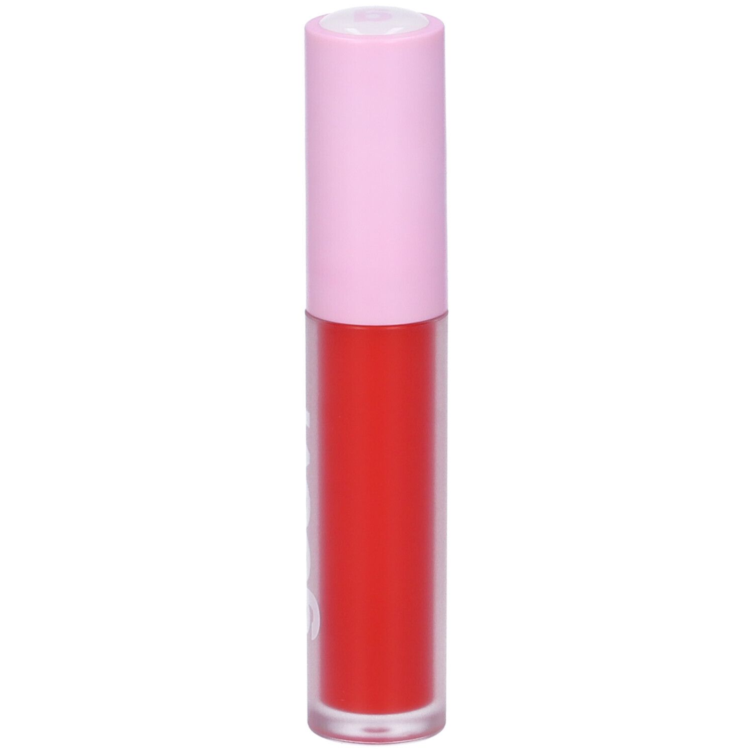 Lucidalabbra rosso con tappo rosa. Scritta bianca "goovi" sul contenitore.