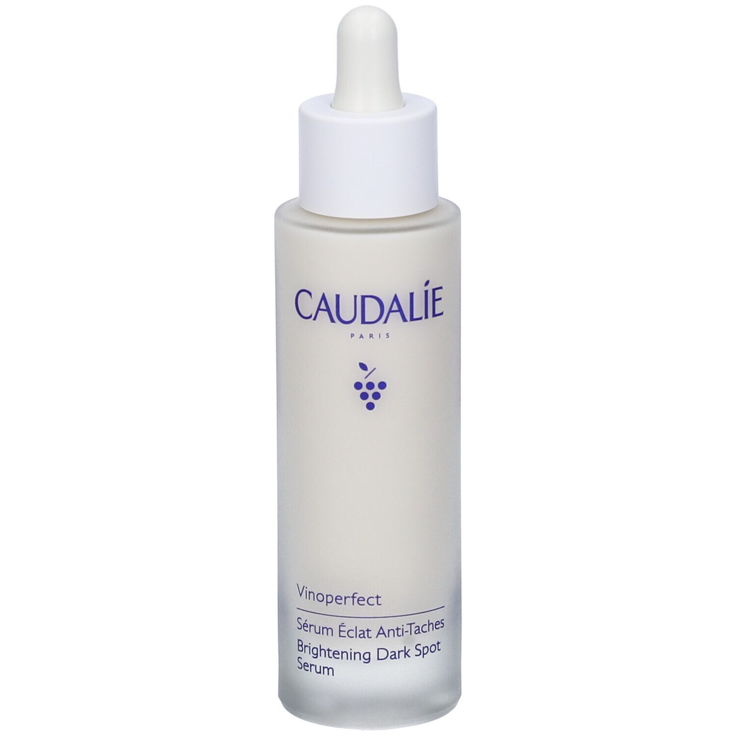 Siero Caudalíe Vinoperfect. Flacone bianco con contagocce. Scritte Caudalíe e Vinoperfect.