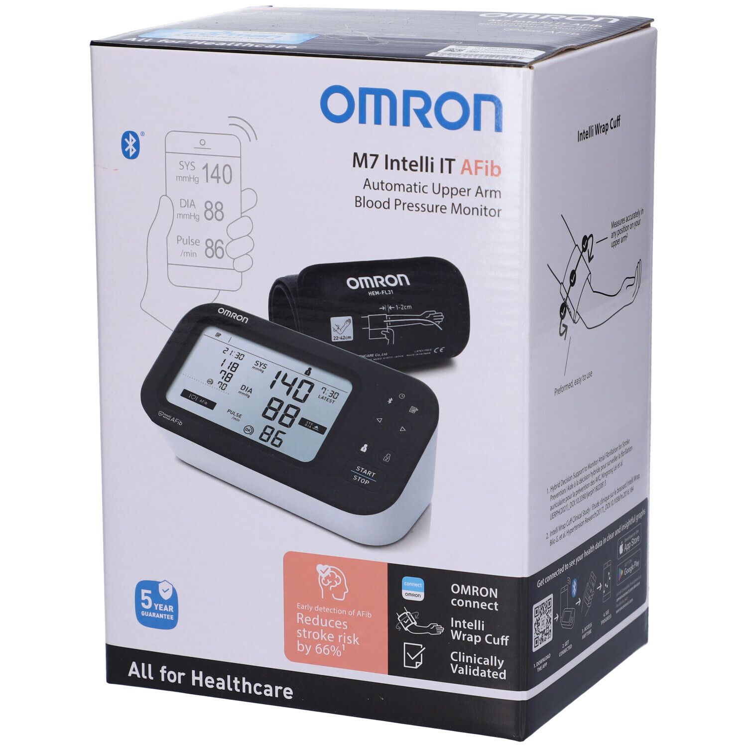 Omron M7 Intelli IT AFib Oberarm-Blutdruckmessgerät mit Manschette.