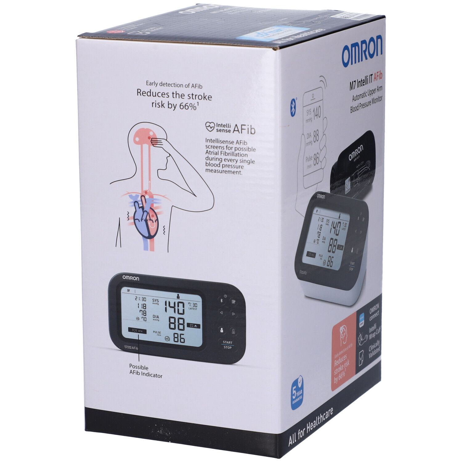 Omron M7 Intelli IT AFib Oberarm-Blutdruckmessgerät mit Manschette.