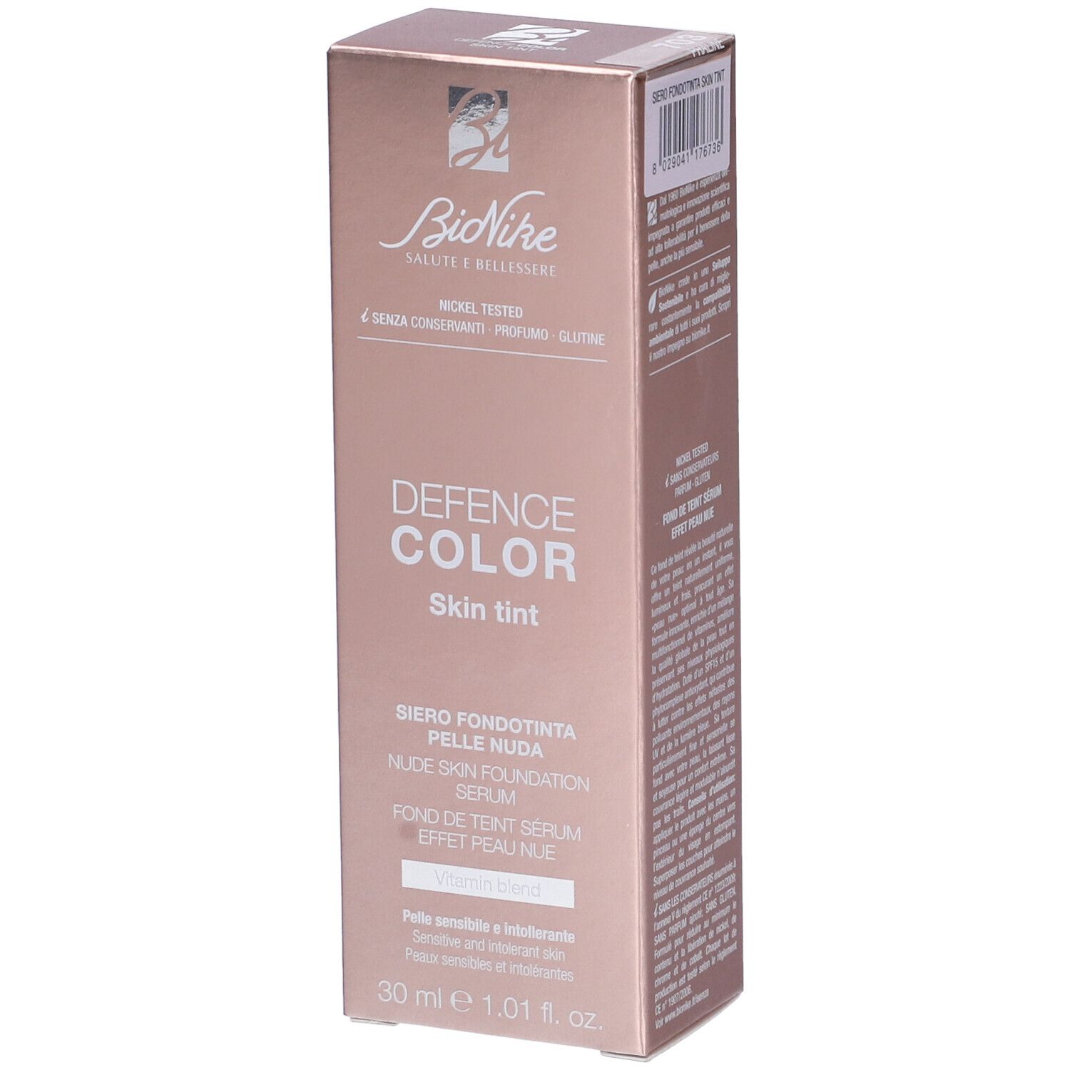 Confezione Skin Tint. Marchio Bionike. Defence Color Skin Tint, Siero Fondotinta Pelle Nuda. 30 ml.