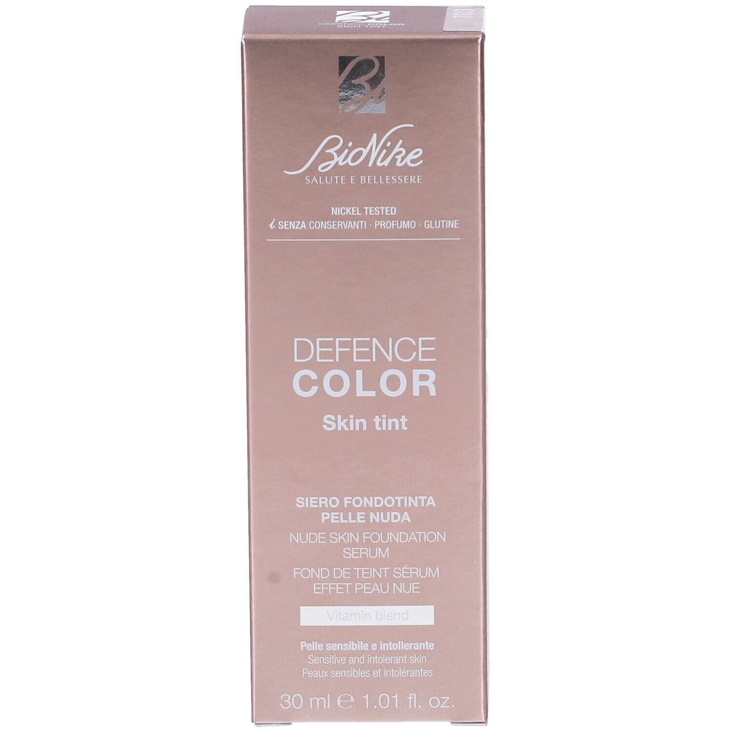 Confezione Skin Tint. Marchio Bionike. Defence Color Skin Tint, Siero Fondotinta Pelle Nuda. 30 ml.