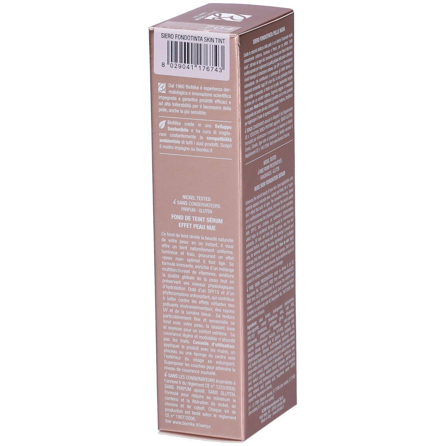 Confezione Bionike Defence Color Skin Tint. Vista dettagliata con testo, tonalità rosa.