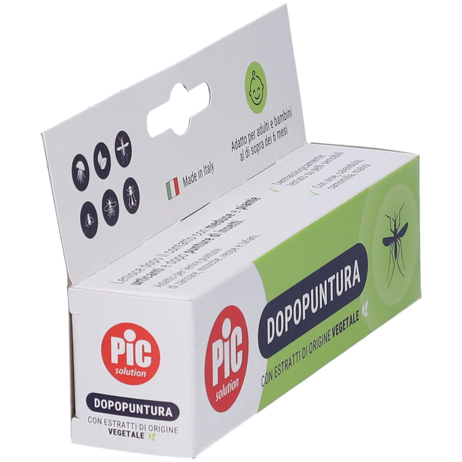 Schachtel mit PIC-Logo und Produktnamen DOPOPUNTURA. Enthält Extrakte pflanzlichen Ursprungs. Die Schachtel ist teilweise geöffnet.
