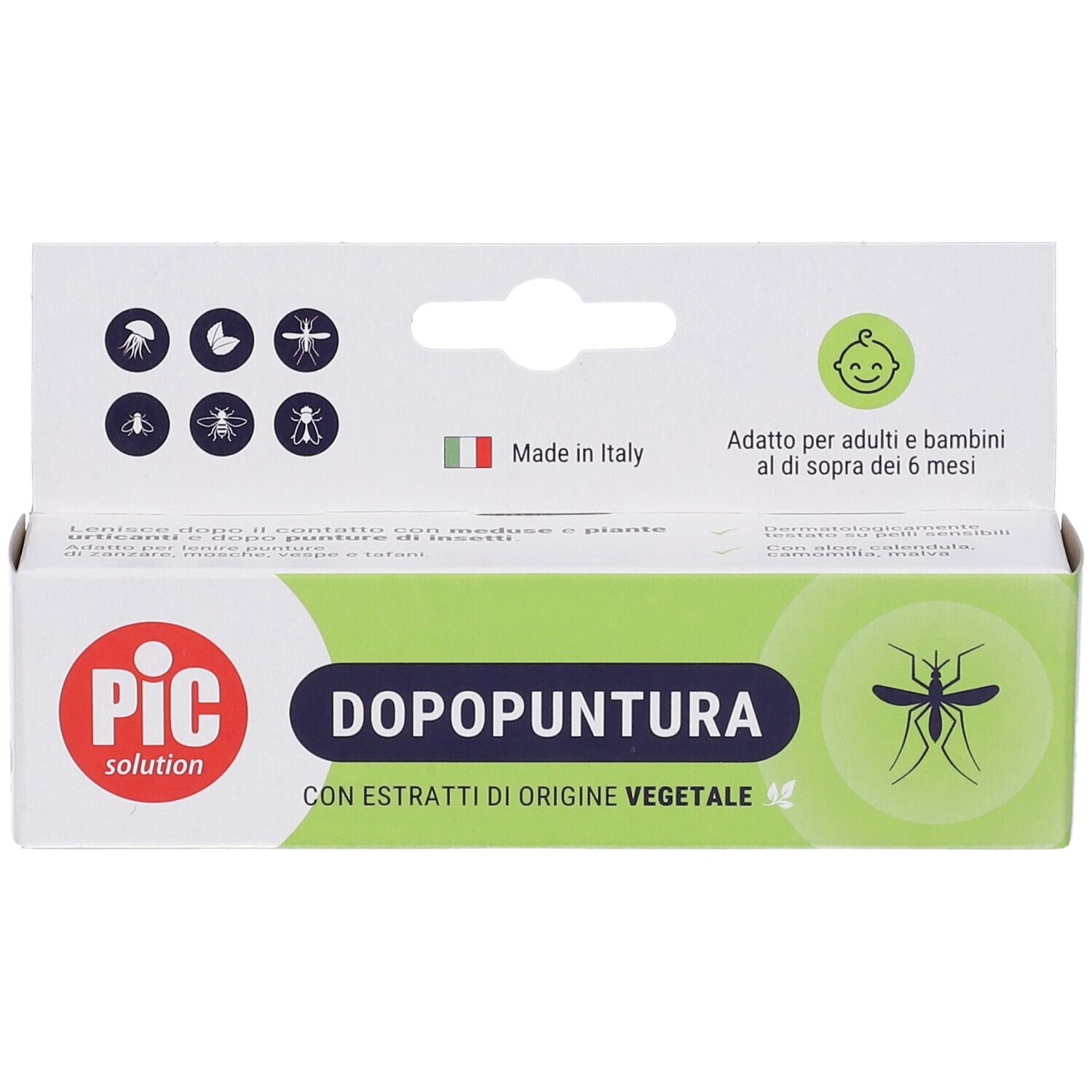 Schachtel mit PIC-Logo und Produktnamen DOPOPUNTURA. Enthält Extrakte pflanzlichen Ursprungs. Geeignet für Erwachsene und Kinder ab 6 Monaten.