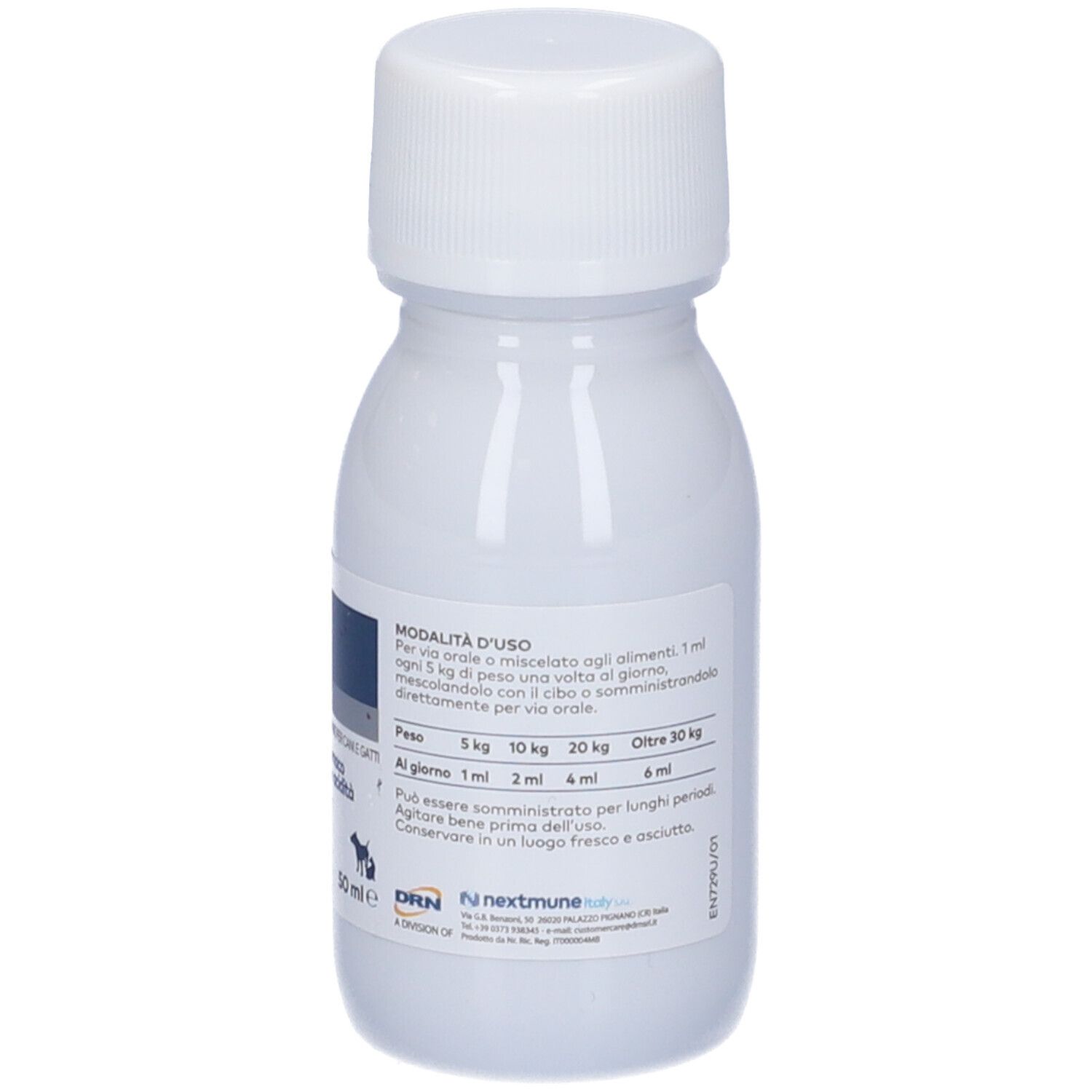 Flacone bianco con tappo bianco, 50ml, Sospensione Stomek per cani e gatti.