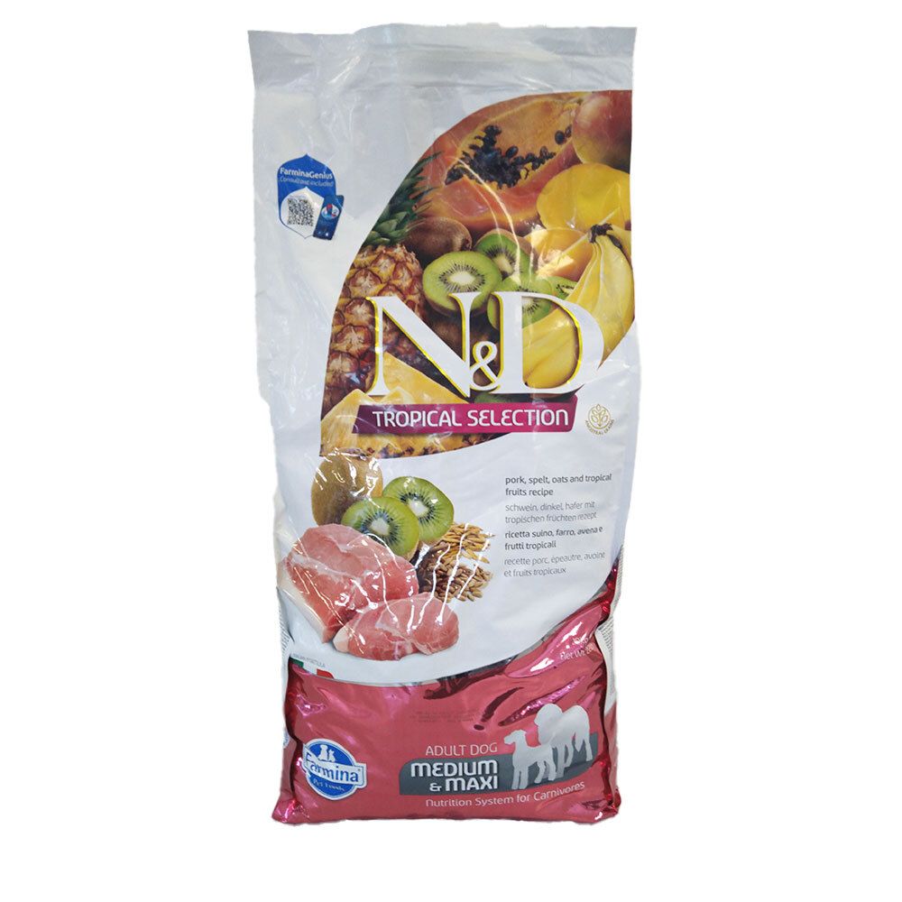 Farmina N&D Tropical Section Suino Farro, Avena e Frutti Tropicali per Cani Adulti di Taglia Media e Grande