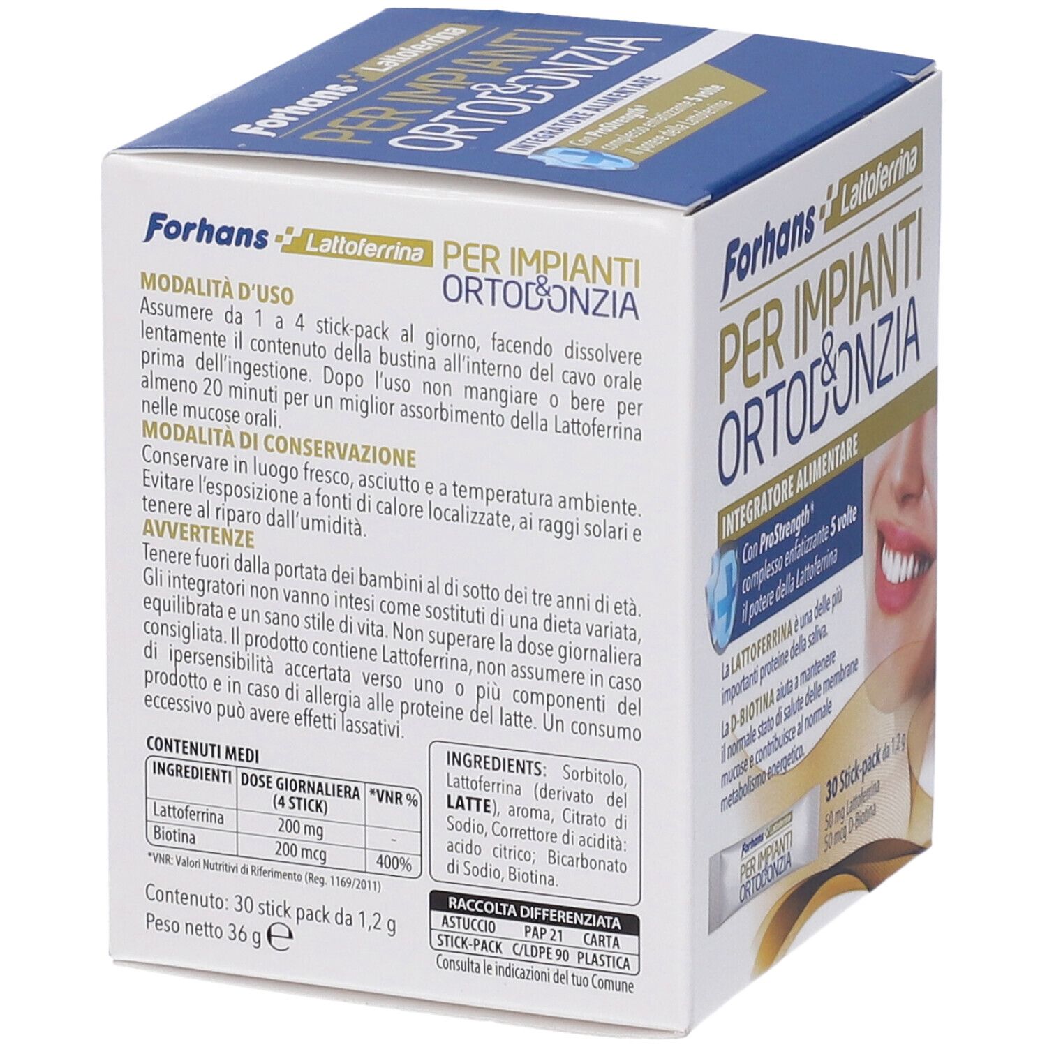 Rückseite der Produktverpackung. Enthält Informationen zur Anwendung, Lagerung und Inhaltsstoffe. Text in italienischer Sprache.