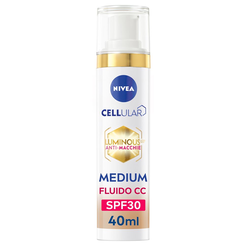 Nivea Cellular Luminous630 Fluido CC Cream SPF 30 Medium 40 ml, Crema viso colorata anti-macchie