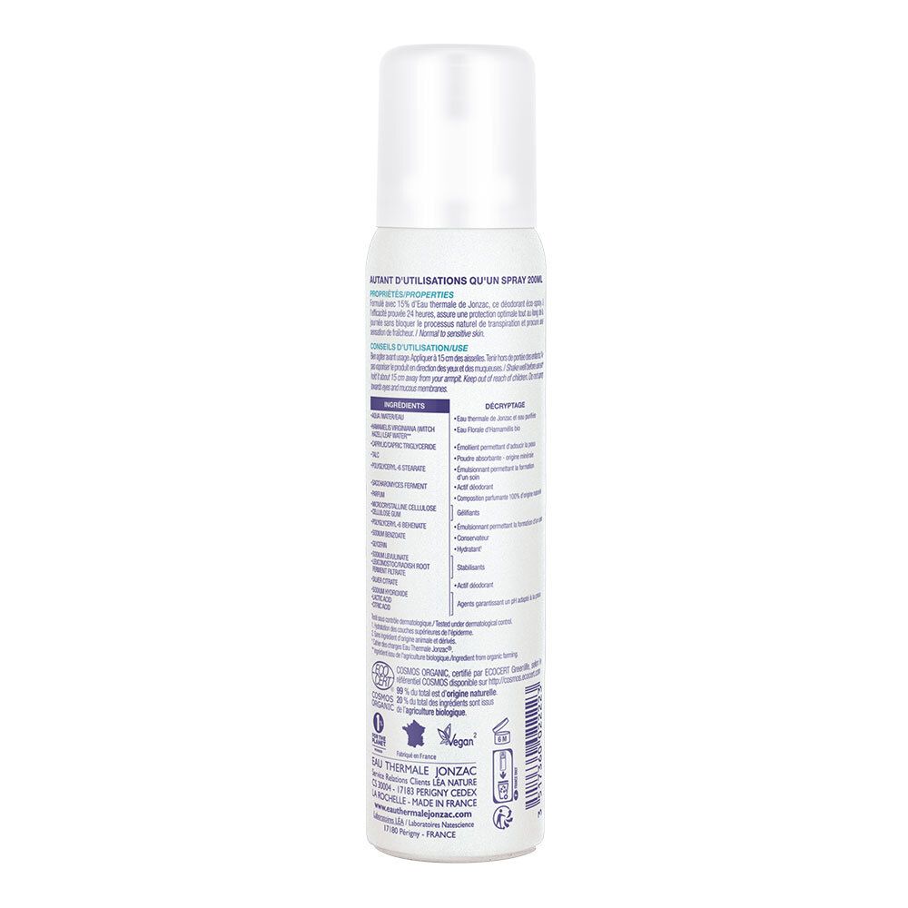 Rückseite der Sprayflasche. Text: Inhaltsstoffe, Gebrauchsanweisung, Bio-Zertifizierung, Herstellerinformationen.