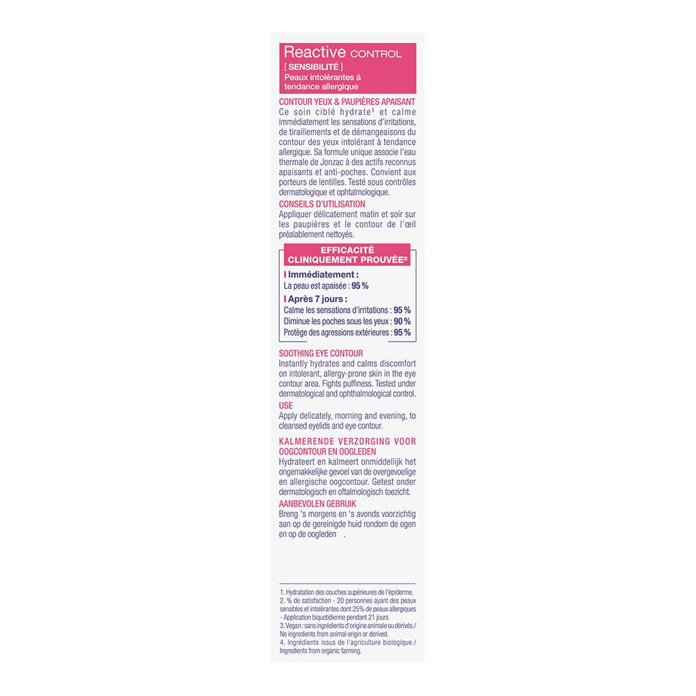 Rückseite der Verpackung. Informationen zur Anwendung und klinische Ergebnisse. Text auf Französisch und Niederländisch.