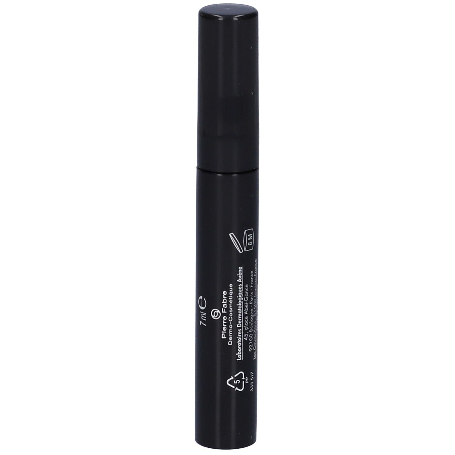 Tubo di mascara nero con testo, 7 ml, Pierre Fabre, 6M, simbolo di riciclaggio, 333.317.