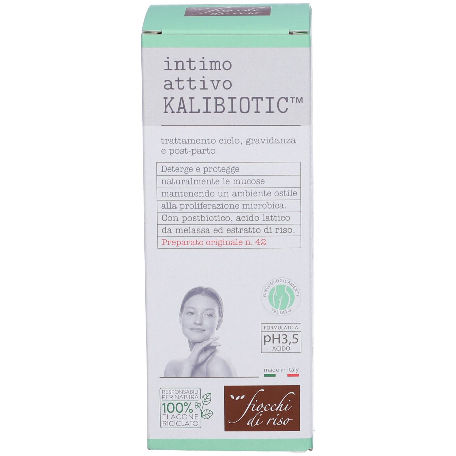 Verpackung für Kalibiotic Intimo Attivo, ein Intimhygieneprodukt.