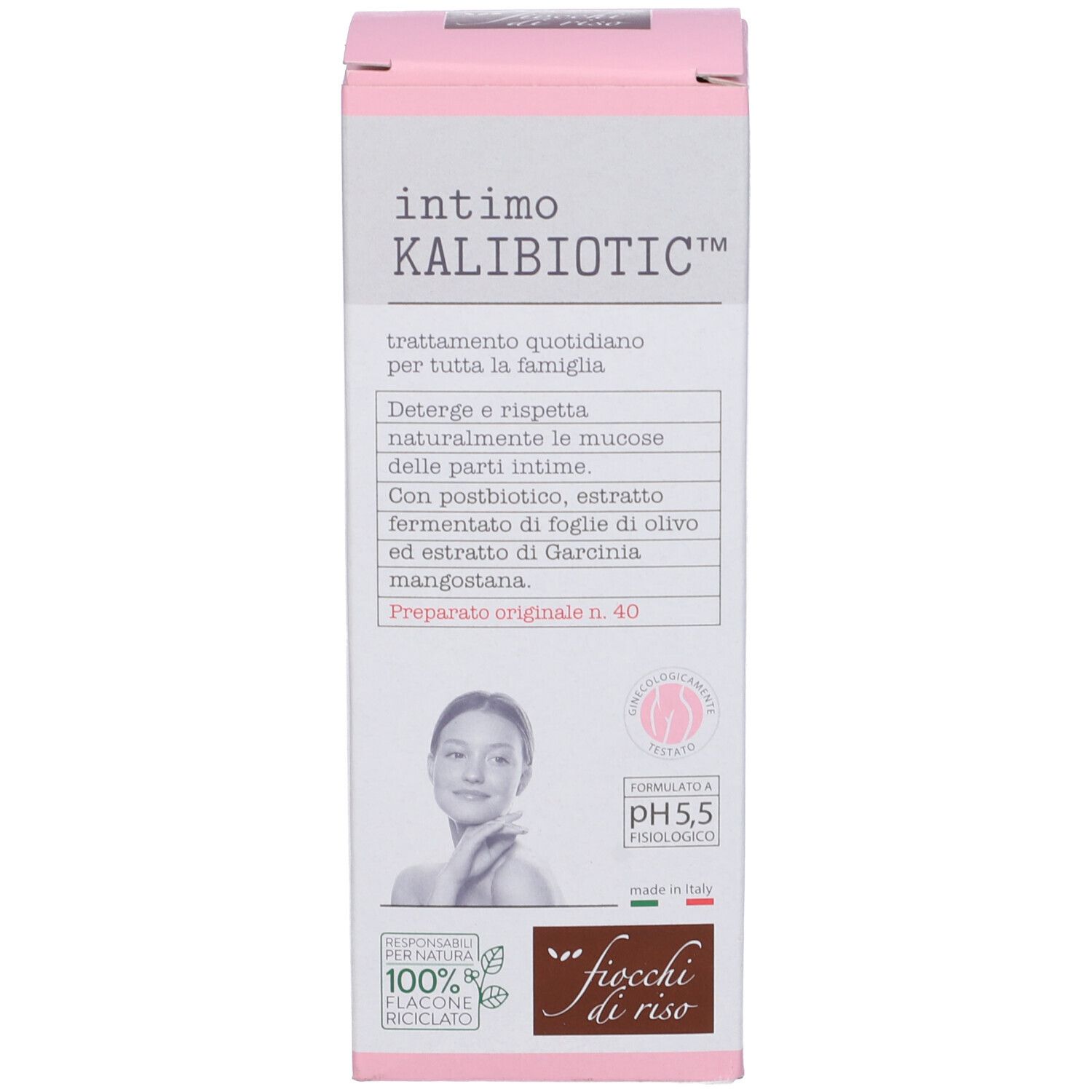 Verpackung für Intimhygiene mit Kalibiotic, pH 5,5, von Fiocchi di Riso.