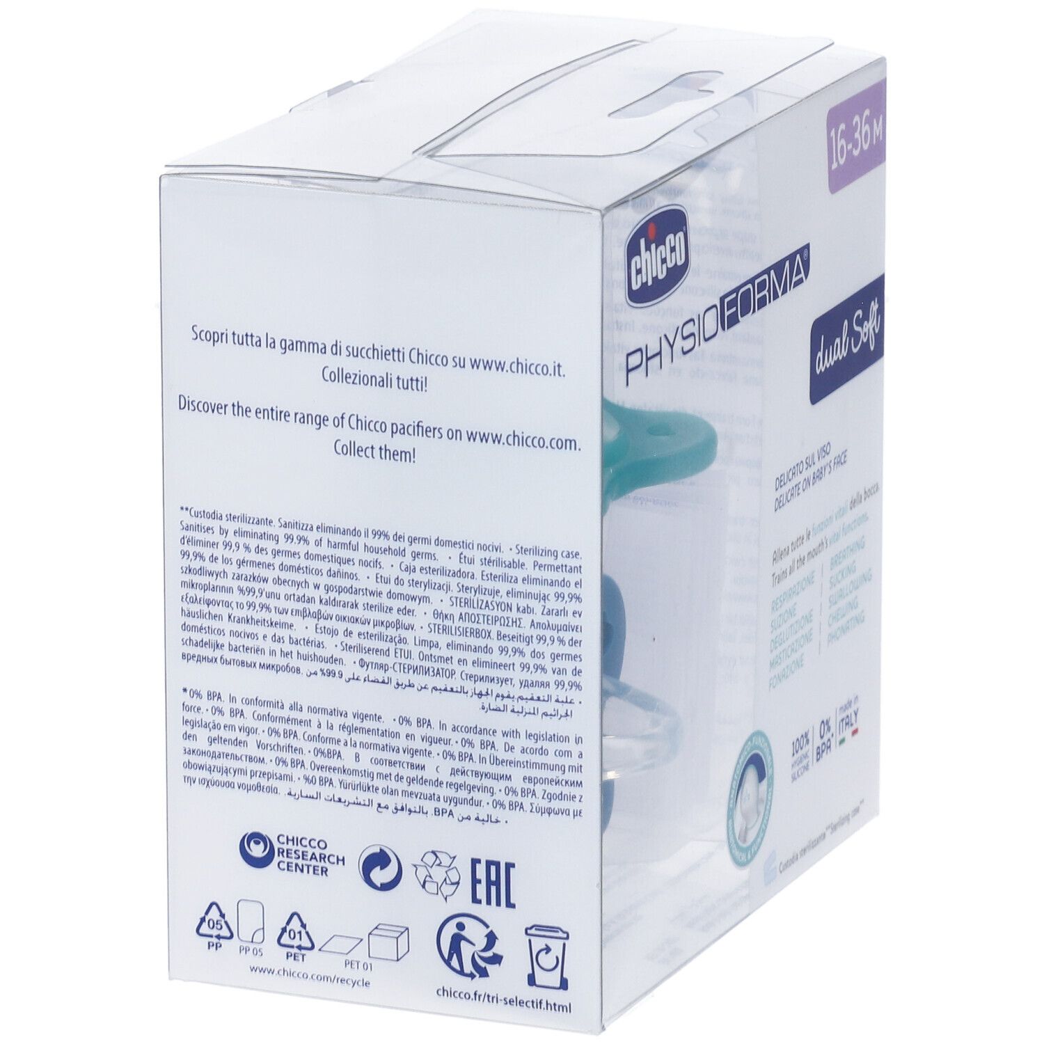 Chicco Dual Soft Schnuller Blau 16-36 Monate 2 Stück Chicco