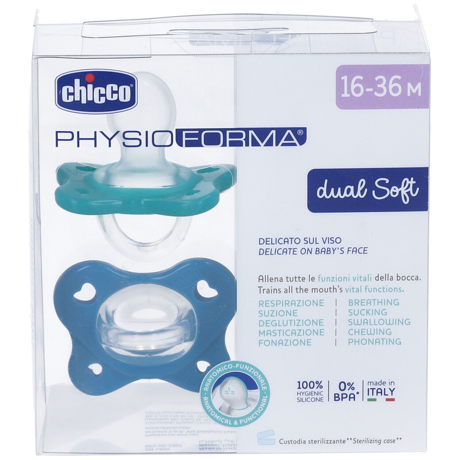 Chicco Dual Soft Schnuller Blau 16-36 Monate 2 Stück Chicco