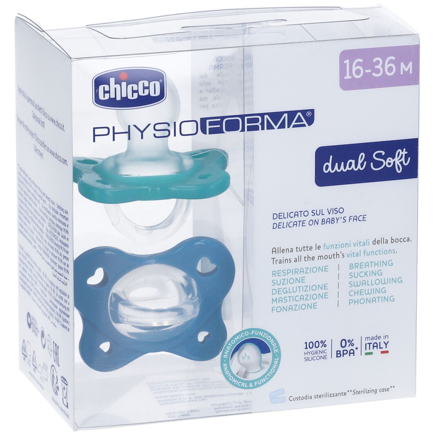 Chicco Dual Soft Schnuller Blau 16-36 Monate 2 Stück Chicco