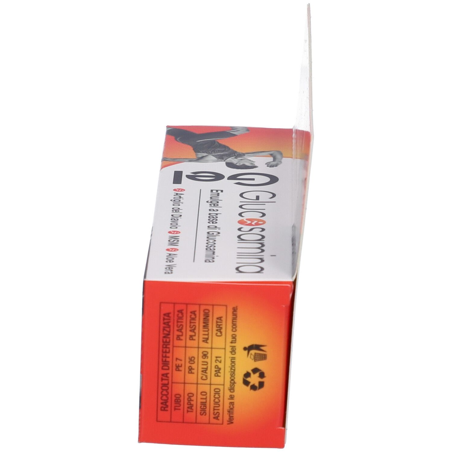 Produktverpackung, Seitenansicht. Informationen zur Entsorgung und Recycling.