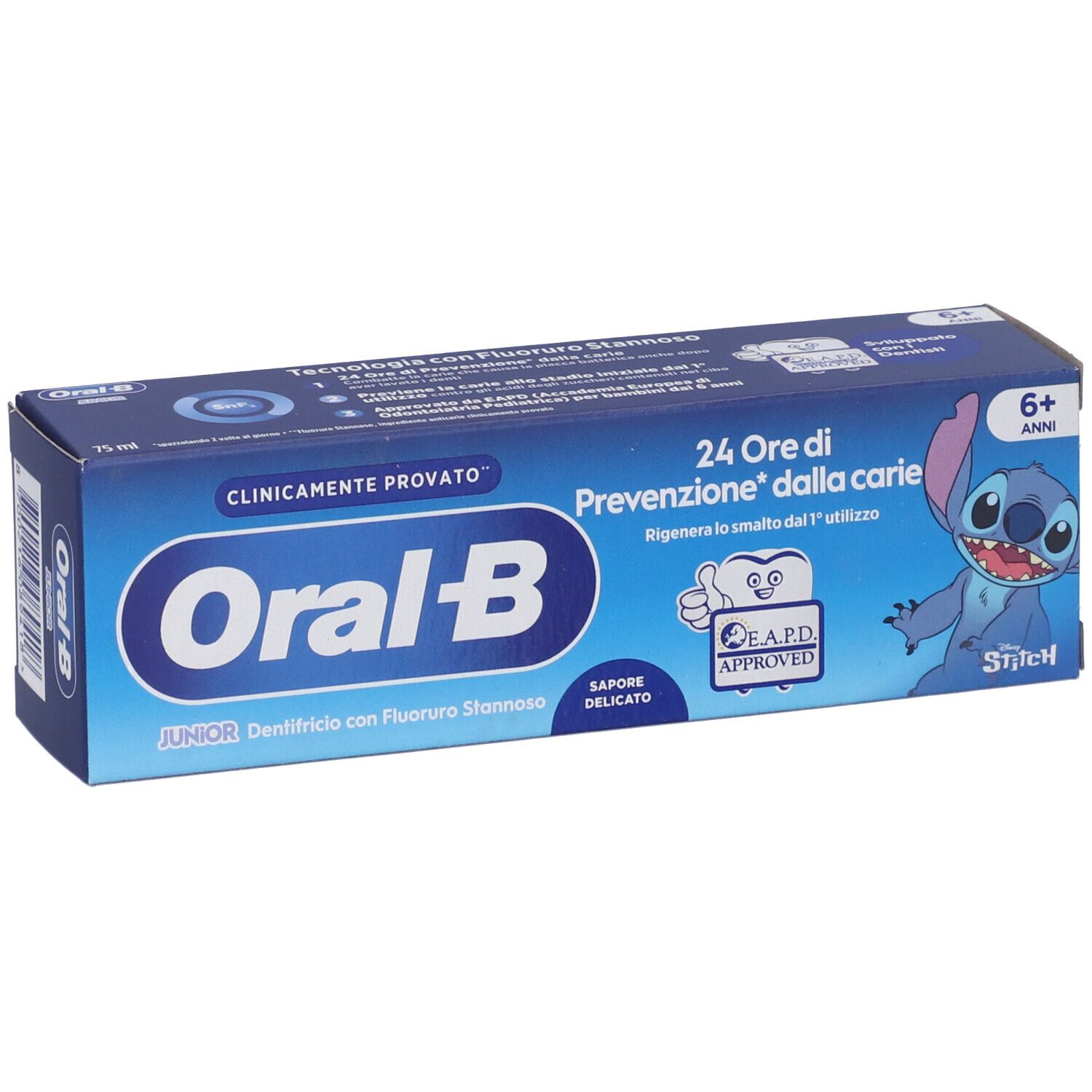 Oral-B Junior Zahnpasta mit Stitch-Motiv, 75ml, für Kinder ab 6 Jahren.