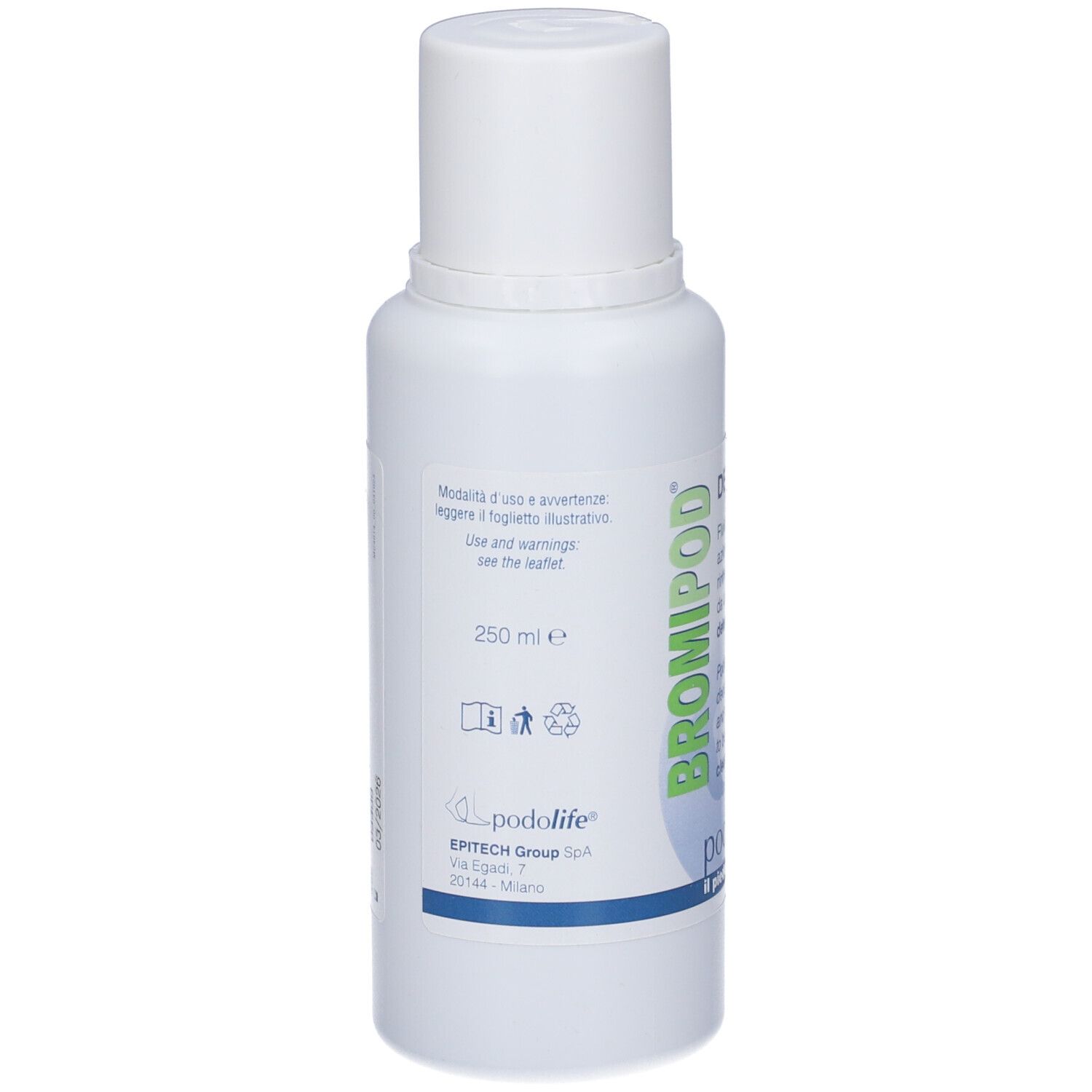 Weiße Flasche mit 250 ml Bromipod, Hersteller Podolife.