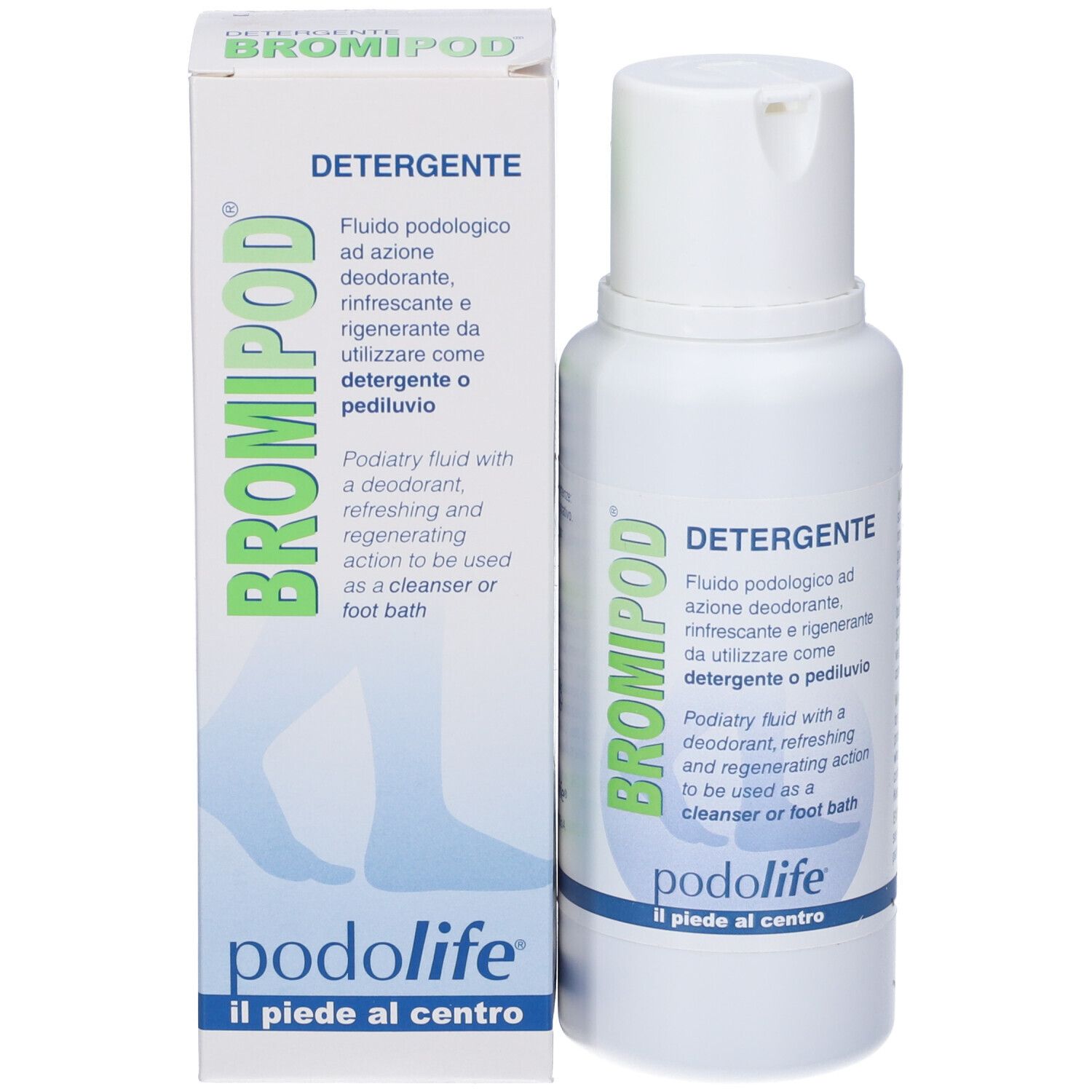BROMIPOD Fußpflege-Flüssigkeit: Reiniger mit Deodorant, erfrischender und regenerierender Wirkung.