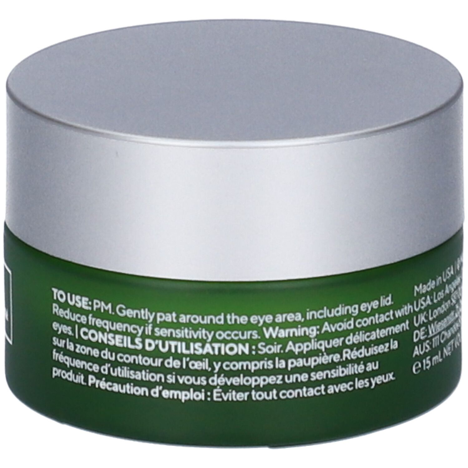 Vasetto verde con coperchio argentato. Scritta: Murad Retinal Resculpt Eye Treatment.