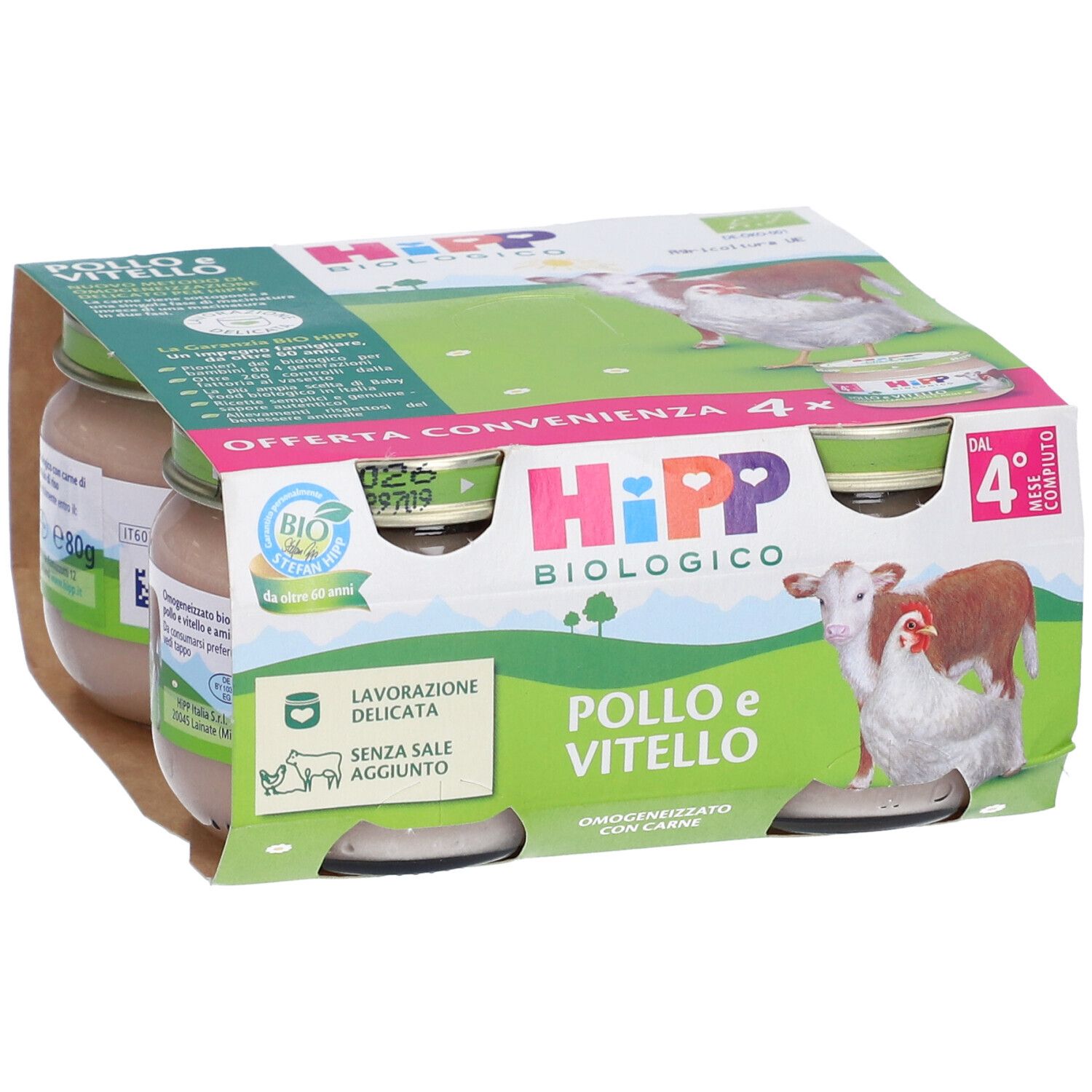 Hipp Bio Hühnchen und Kalbfleisch Babynahrung, 4er Pack.