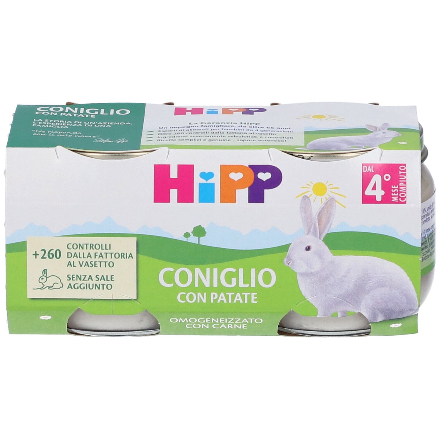 Hipp Babykost: Kaninchen mit Kartoffeln, 4er Packung.