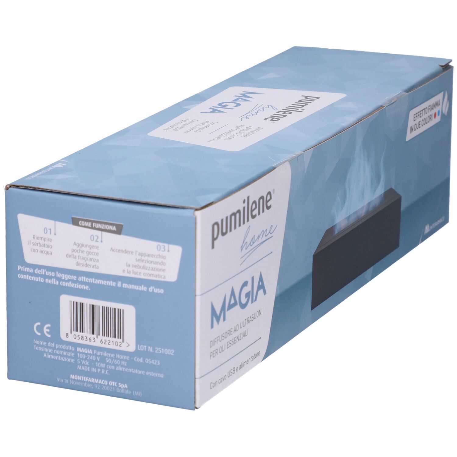 Pumilene Magia Home Box mit Aufdruck. CE-Kennzeichnung und Barcode sichtbar.