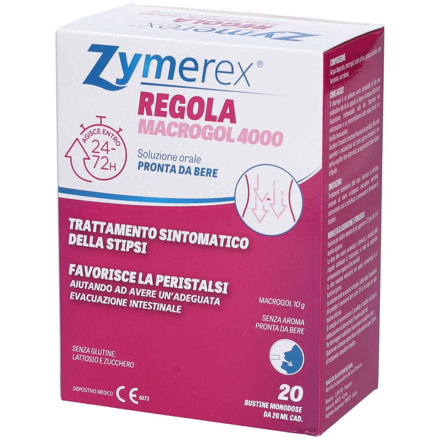 Confezione prodotto con testo in italiano. Contiene 20 bustine. Marchio CE.