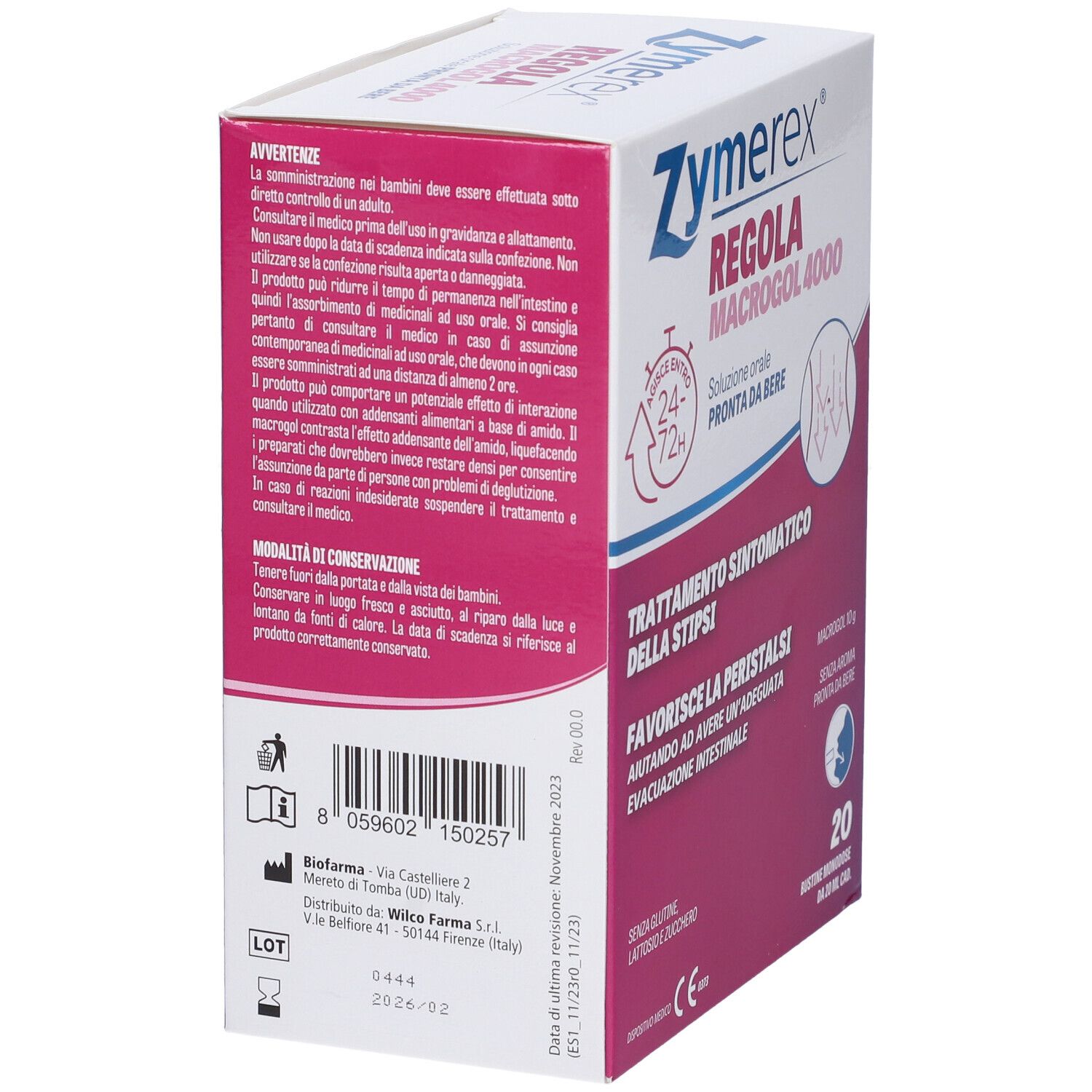 Confezione prodotto con testo in italiano. Informazioni su ingredienti e uso. Marchio CE.