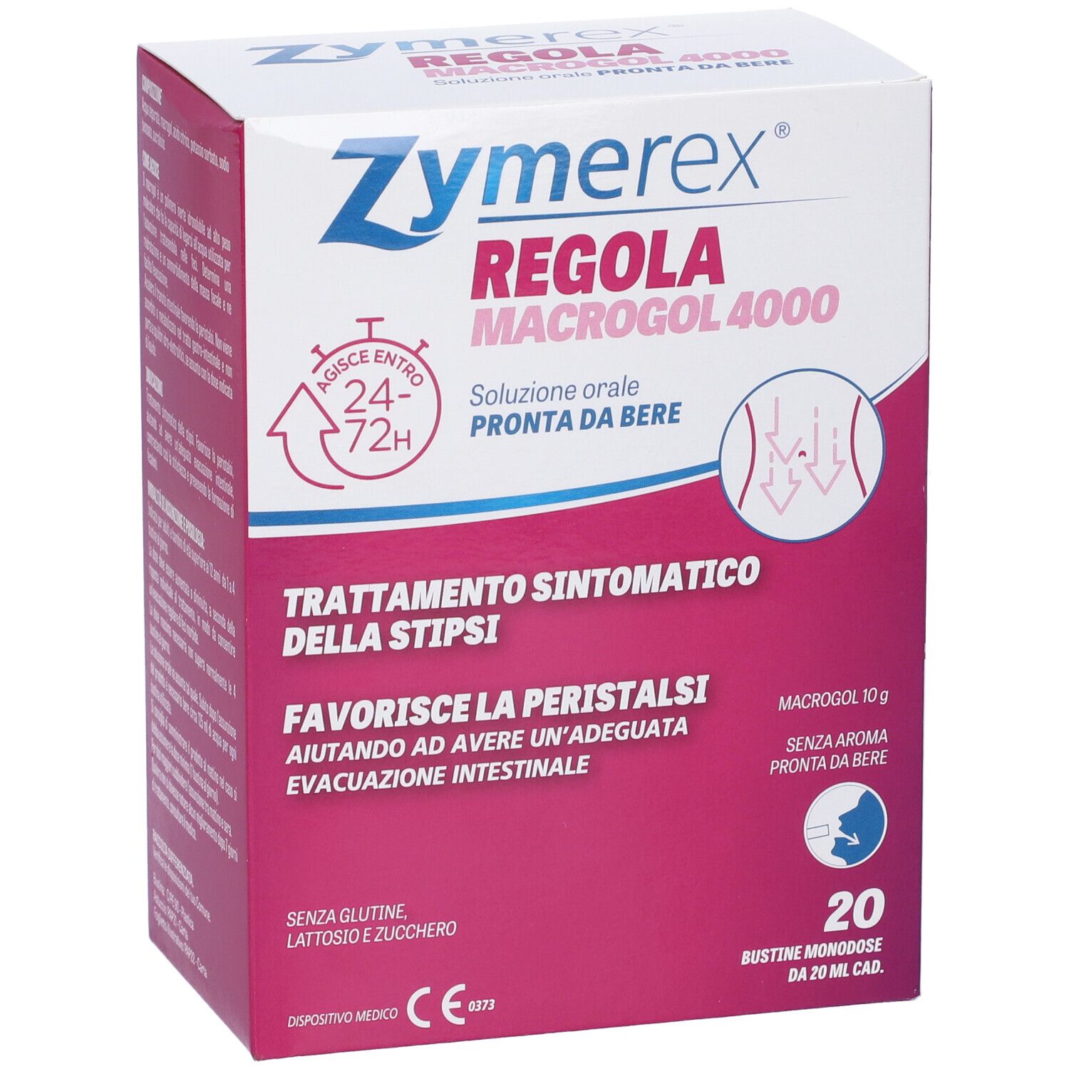 Confezione prodotto con testo in italiano. Contiene 20 bustine. Marchio CE.