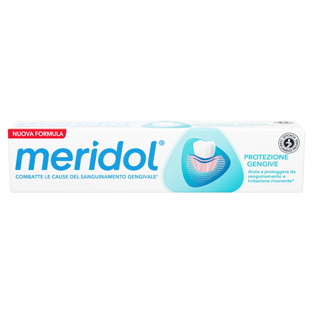 Meridol Zahnpasta-Tube mit neuartiger Formel für Zahnfleischschutz.