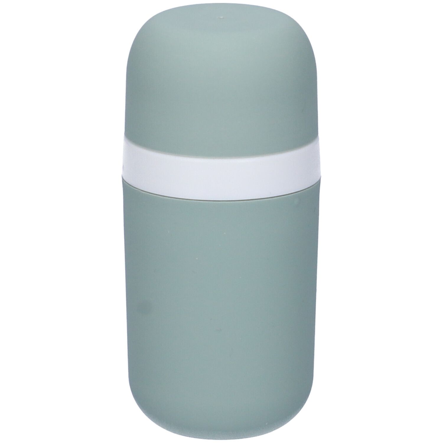 Applicatore roll-on verde chiaro con fascia bianca. Prodotto cosmetico.