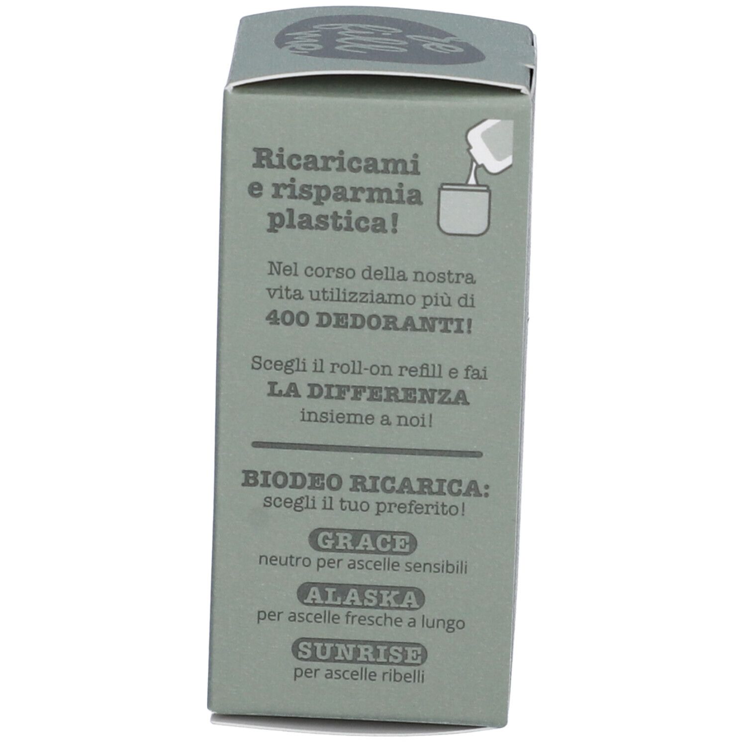 Confezione con testo sul refill e varianti di prodotto. Prodotto cosmetico.