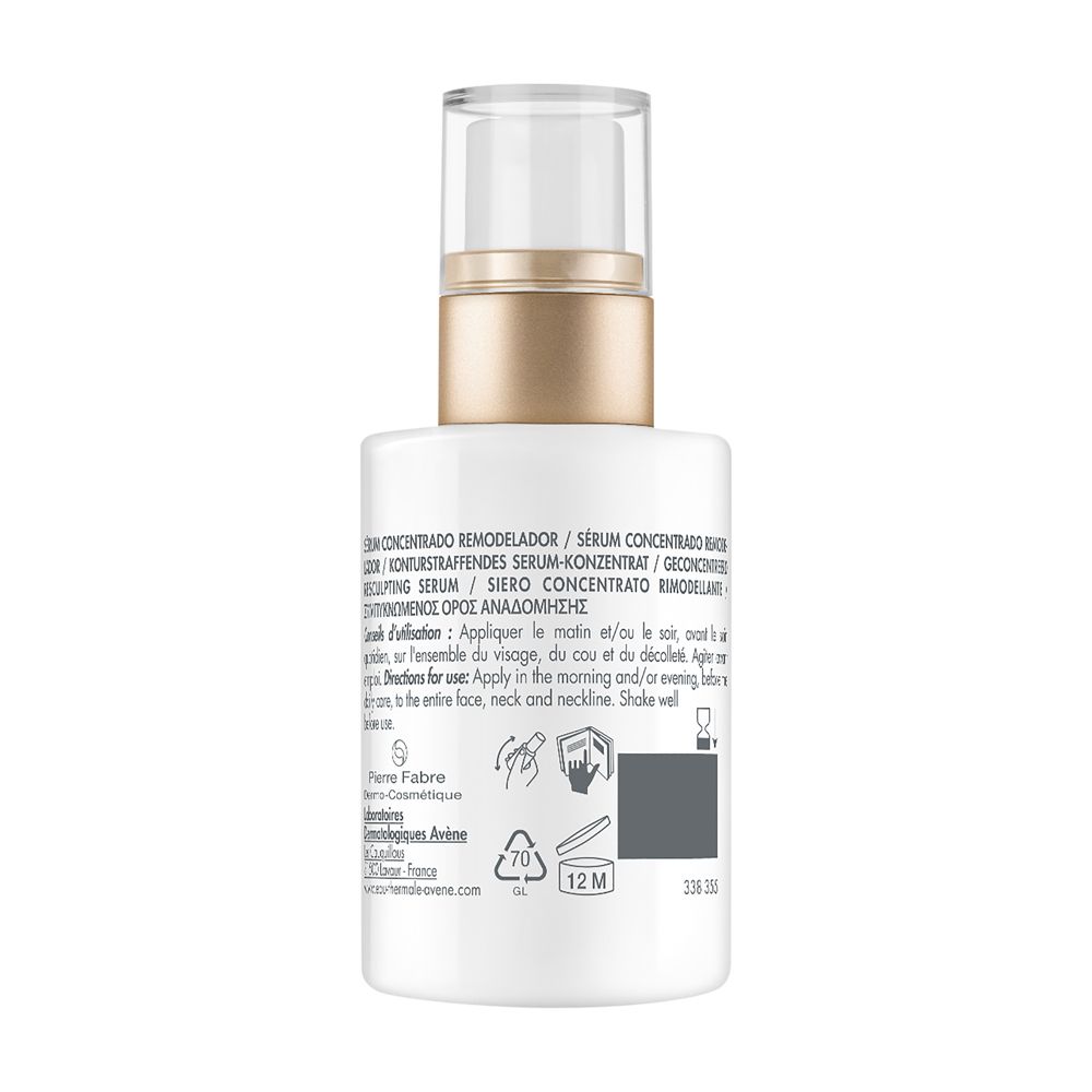 Retro del flacone. Testo: Sérum Concentré Rimodellante. Istruzioni per l'uso.