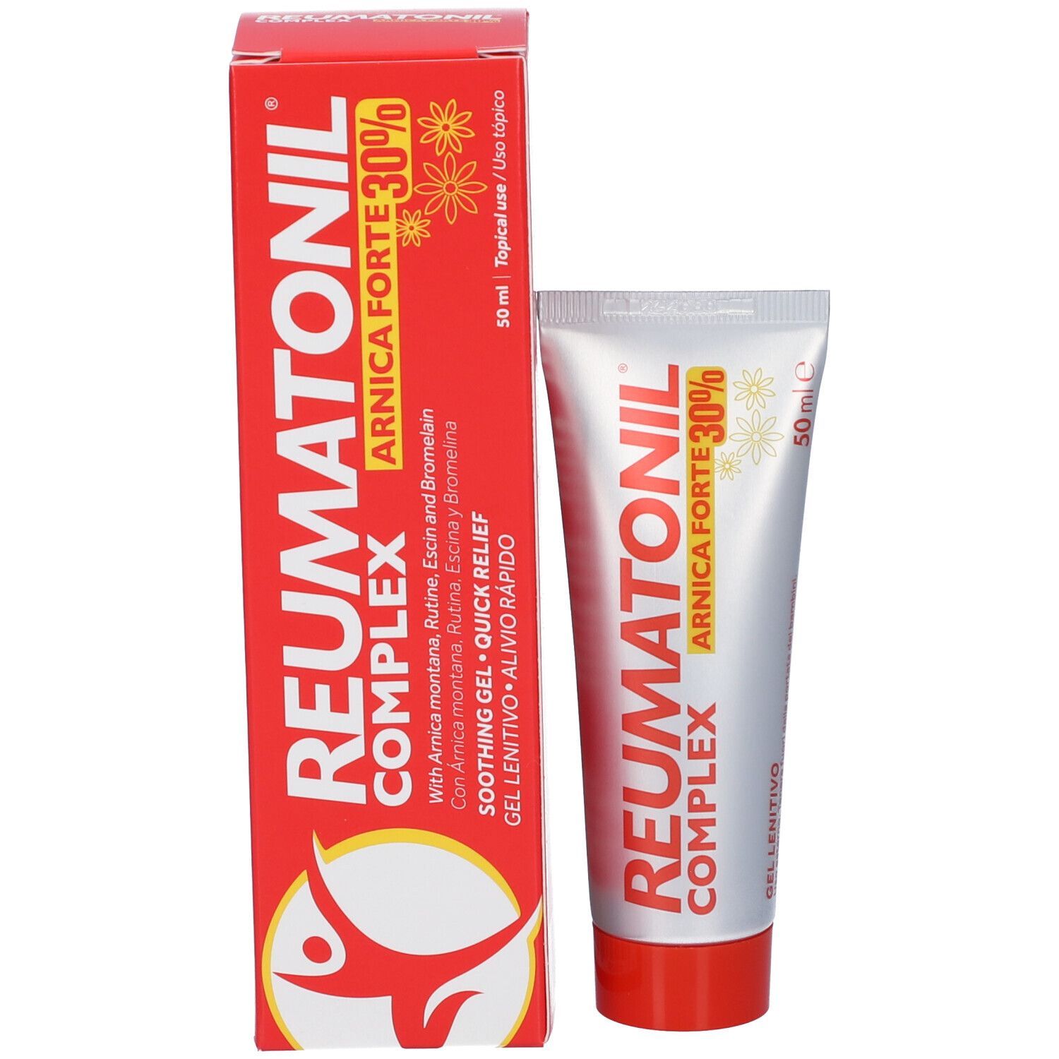 Tubo di gel Reumatonil Complex Arnica Forte 30% e confezione
