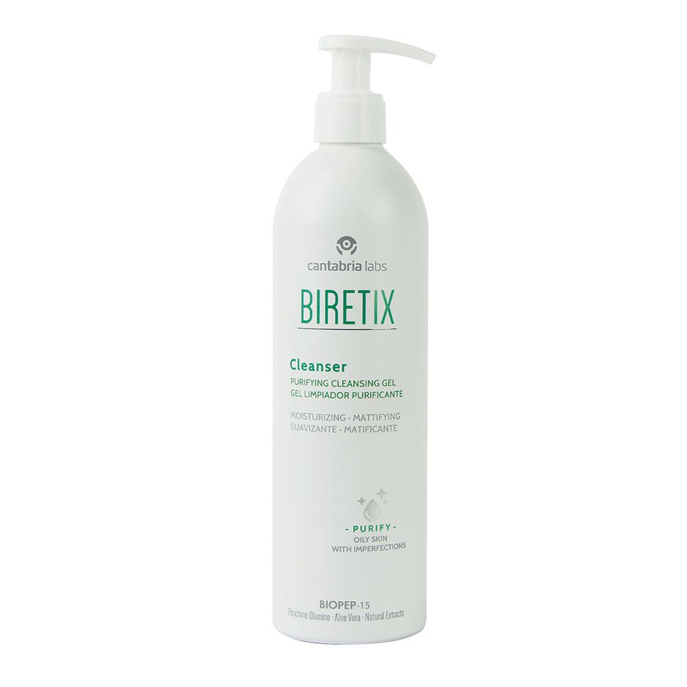 Weiße Pum P-Flasche mit Biretix Reiniger, Purifying Cleansing Gel.
